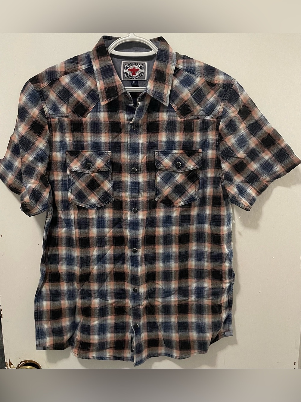 Flag & Anthem Men’s Black Coral White Western Snap Button Up Shirt Size Medium M